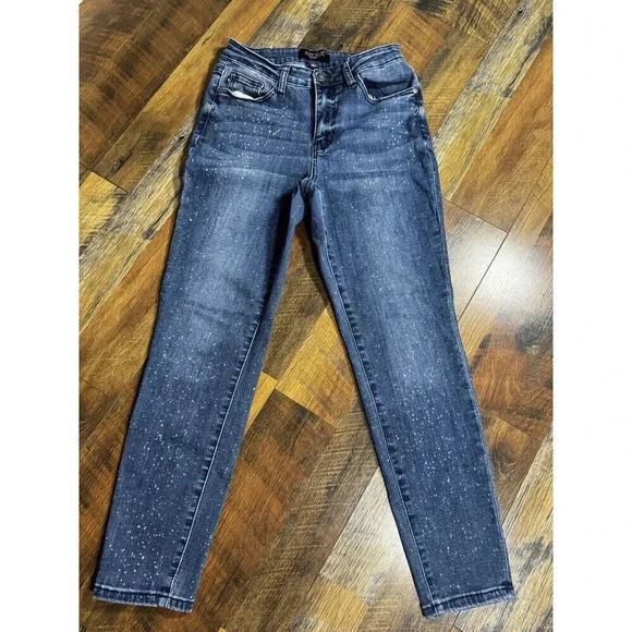 Judy Blue Skinny  Fit Jeans Womens 5 Blue Denim Pants Bleach Splatter Stretch - Picture 1 of 9